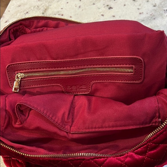 Bebe Red Quilted Velvet Backpack - Picture 6 of 13